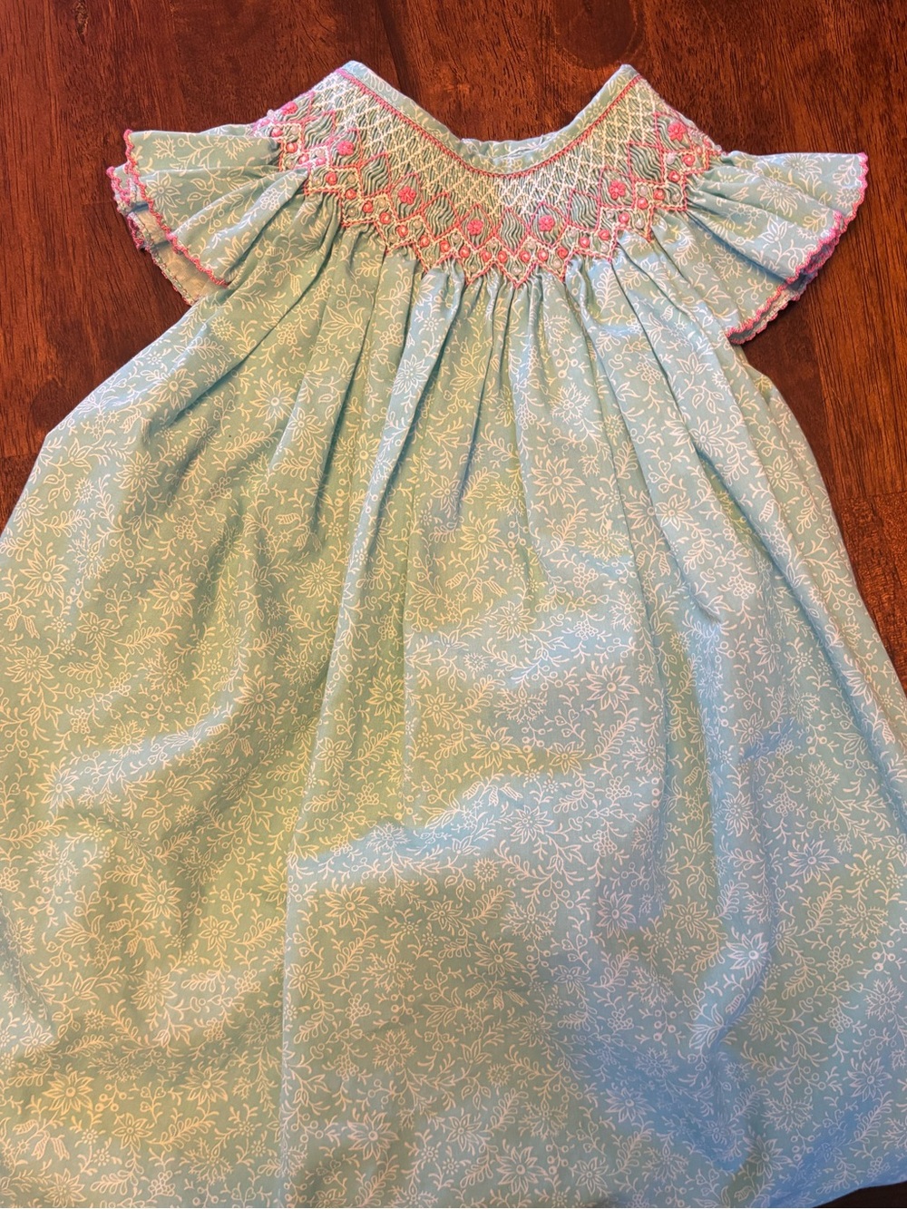 Petit Ami Mint Green Dress with Pink Smocking